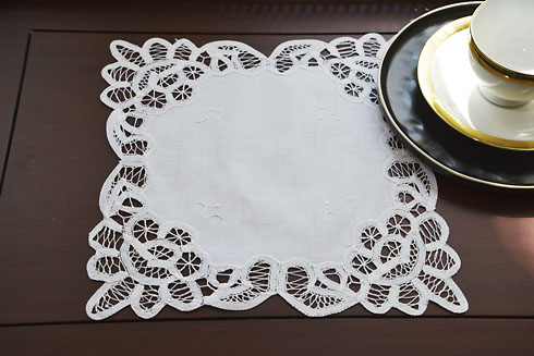 White Color Square Battenburg Lace Doilies 10x10"Square